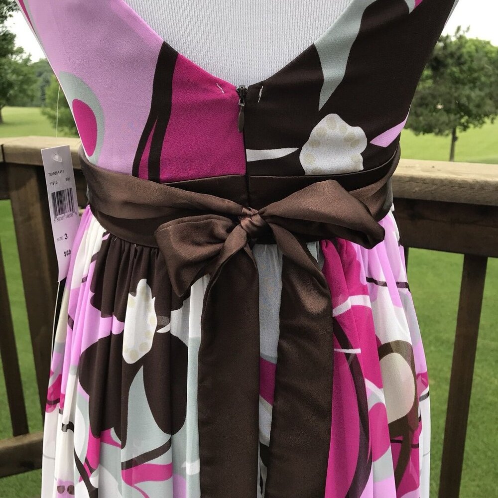 Trixxi Empire Dress Women's Size 3 Surplice Purple Brown Floral Slvls Tie New - Picture 9 of 12